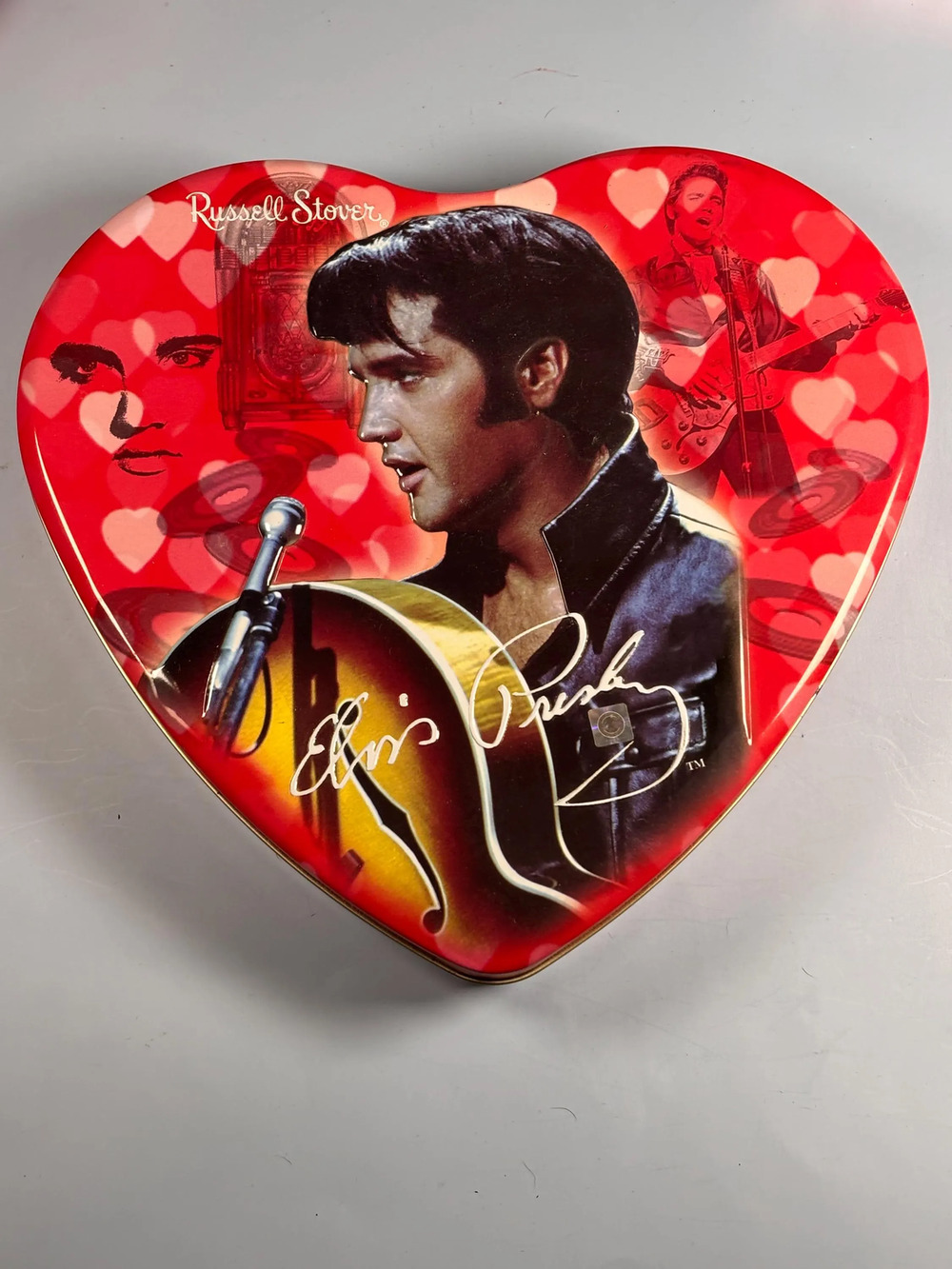 Elvis Presley Russell Stover Candy Tin Box 9 1/2" 2005 Color Photo Signature